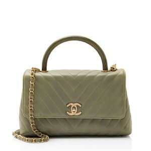 Chanel Chevron Aged Calfskin Lizard Coco Small Top Handle